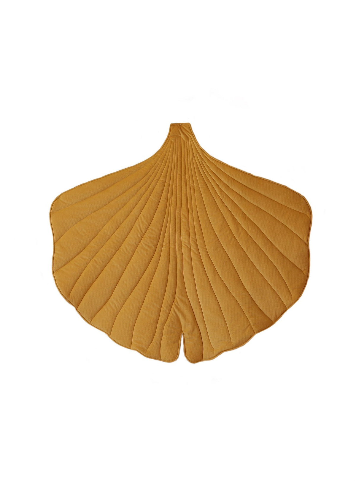 4. Yellow ginkgo leaf playmat with detailed stitching on a white background