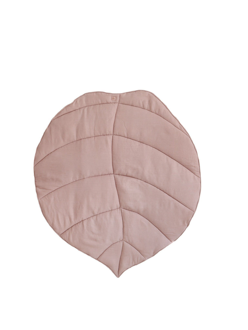 2. Powder pink ginkgo leaf-shaped playmat made from organic cotton and linen on a white background