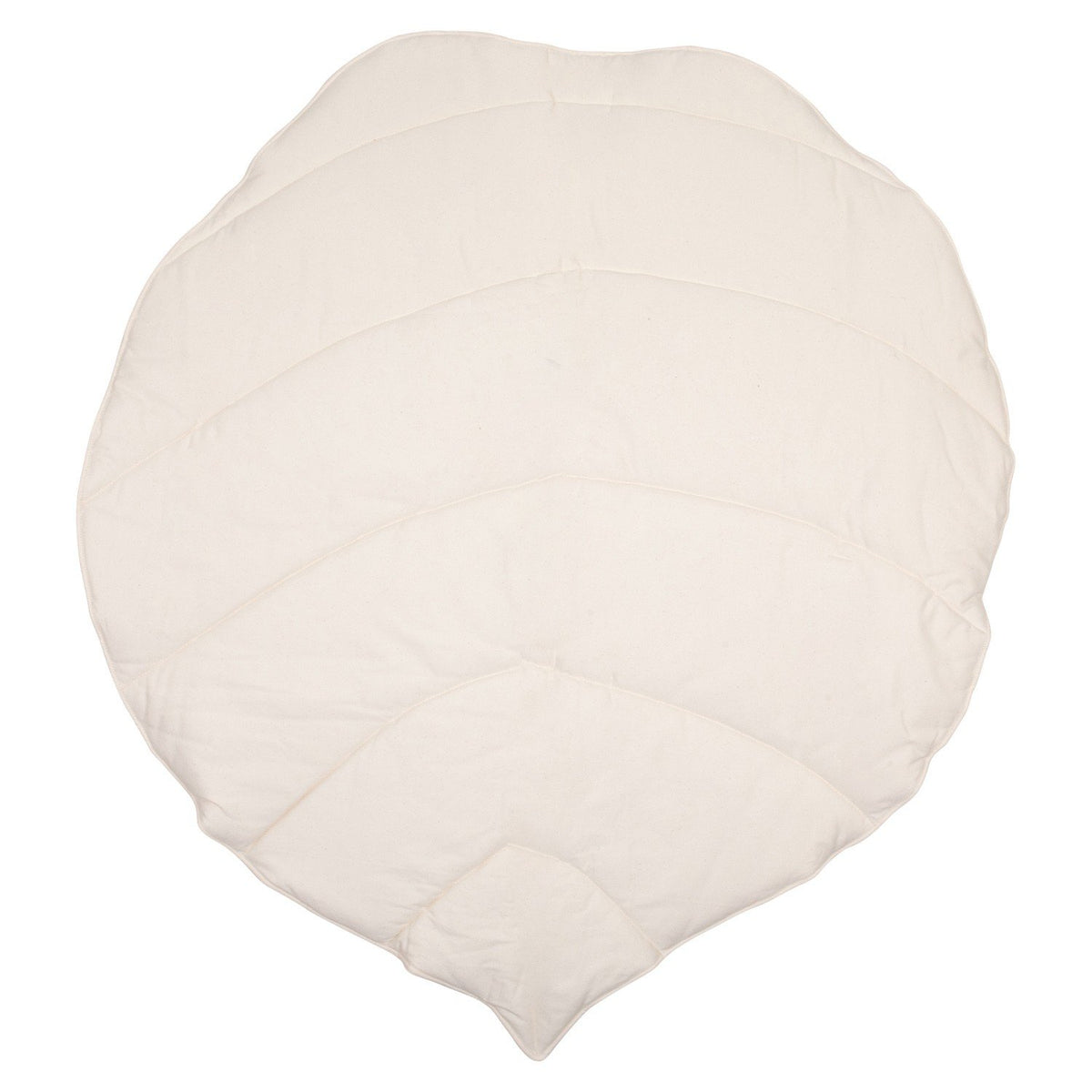 4. Flat lay of cream-colored ginkgo leaf-shaped playmat made from organic cotton and linen
