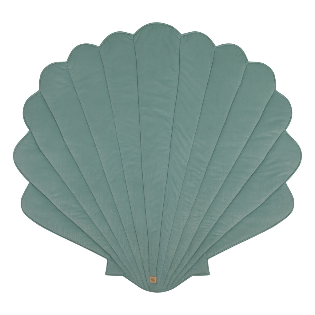 6. Studio shot of mint green shell-shaped playmat on white background