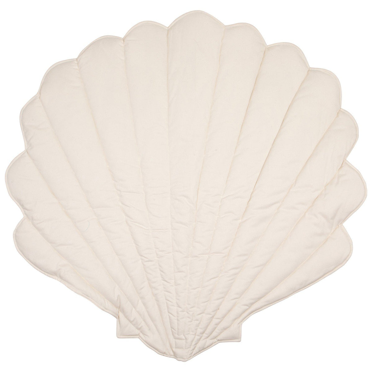 3. Studio shot of cream-colored shell-shaped playmat on white background