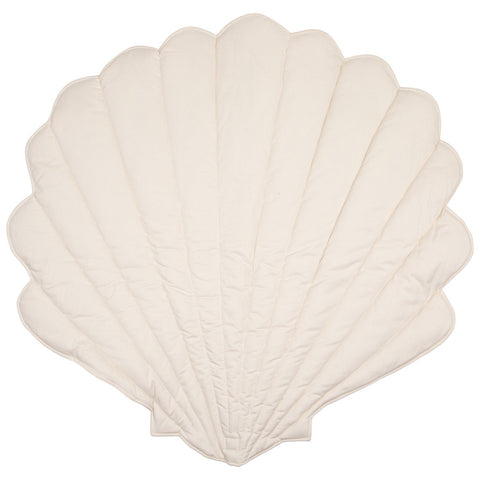 3. Studio shot of cream-colored shell-shaped playmat on white background