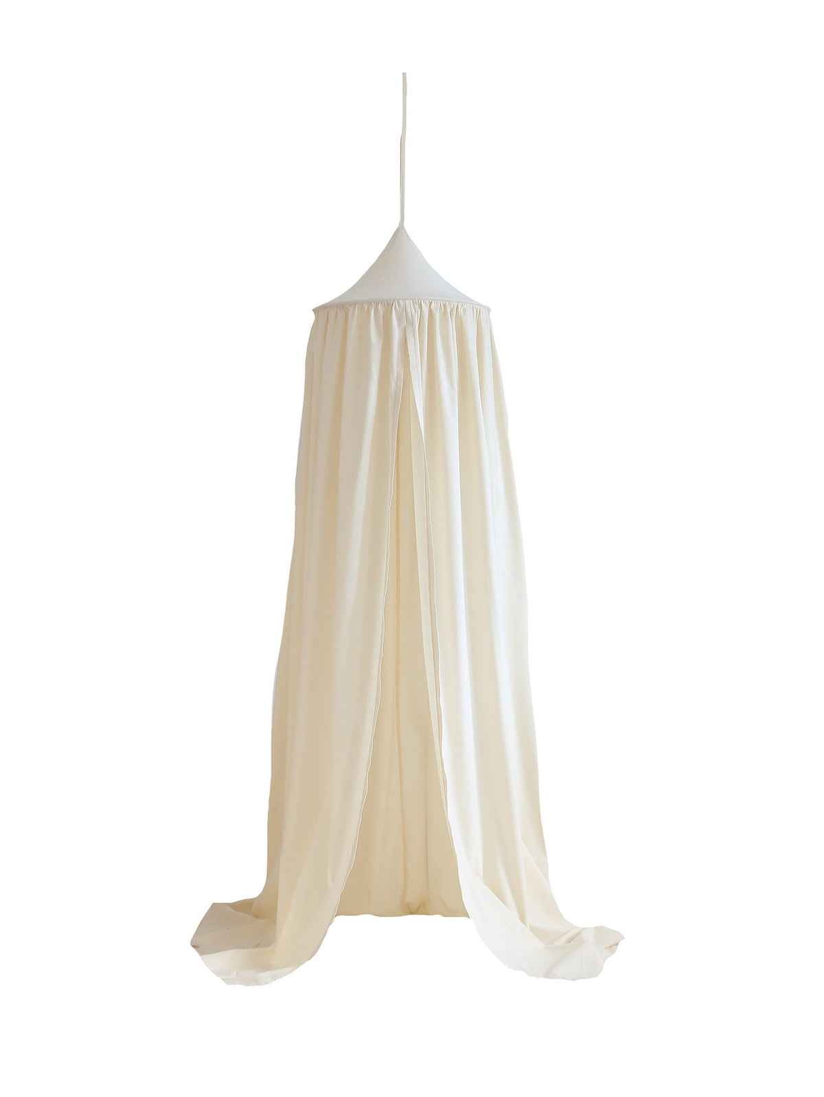 2. Organic cotton canopy in raw cotton color hanging against white background