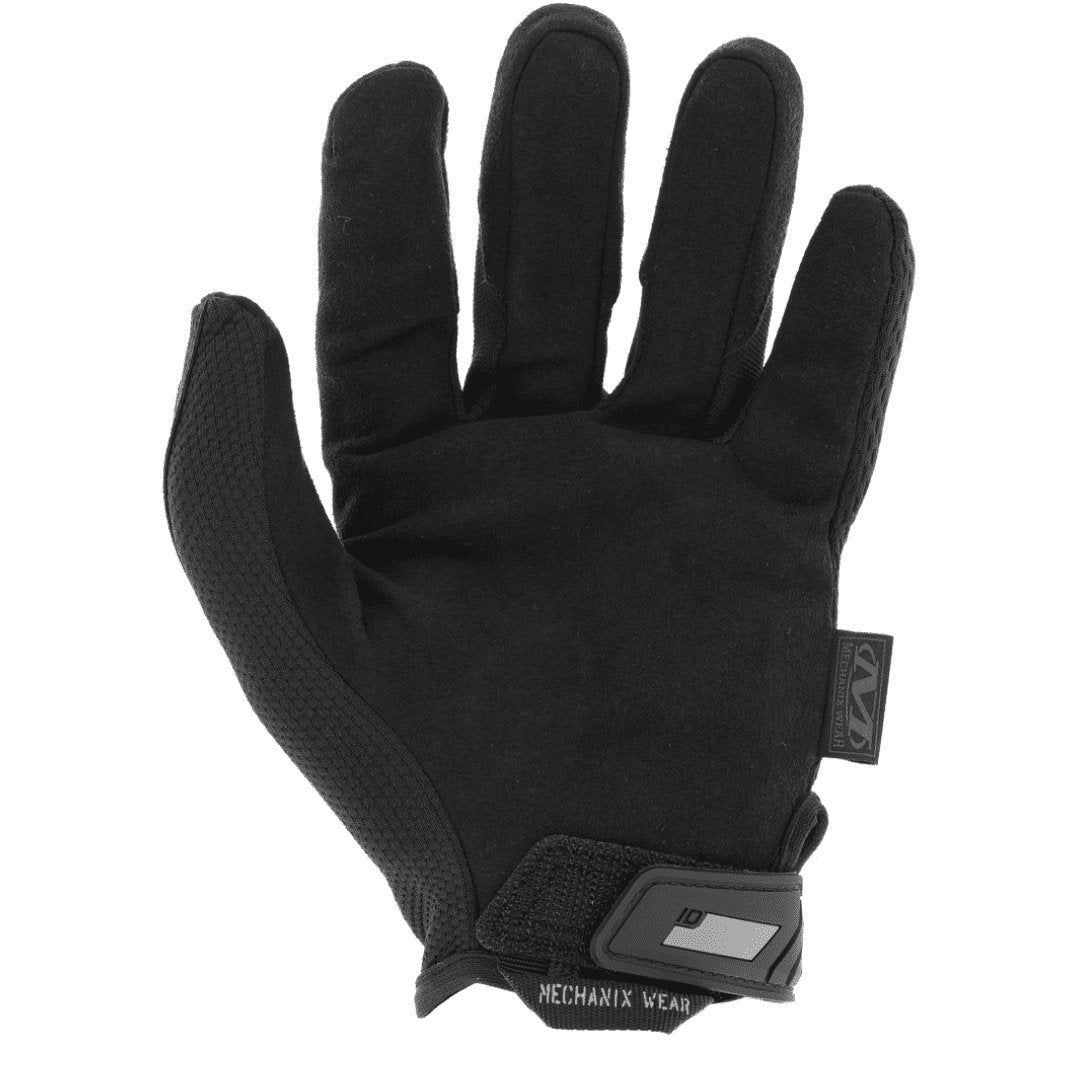 2. Black Mechanix glove showing palm side with synthetic leather and Velcro closure