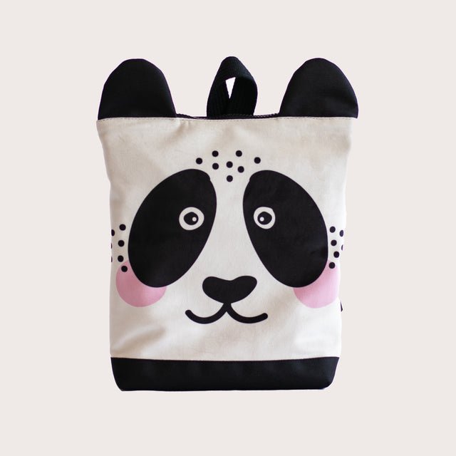 7. Front view of Muni Panda backpack with cute face design and black polyester bottom