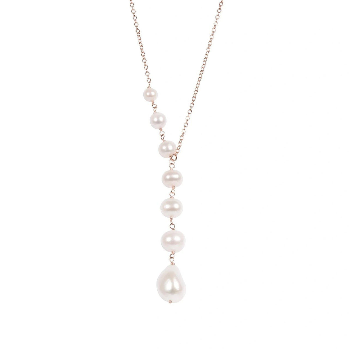 3. MyaMoon Pearl Dreamer Necklace in rose gold plating with elegant pearl design, studio shot