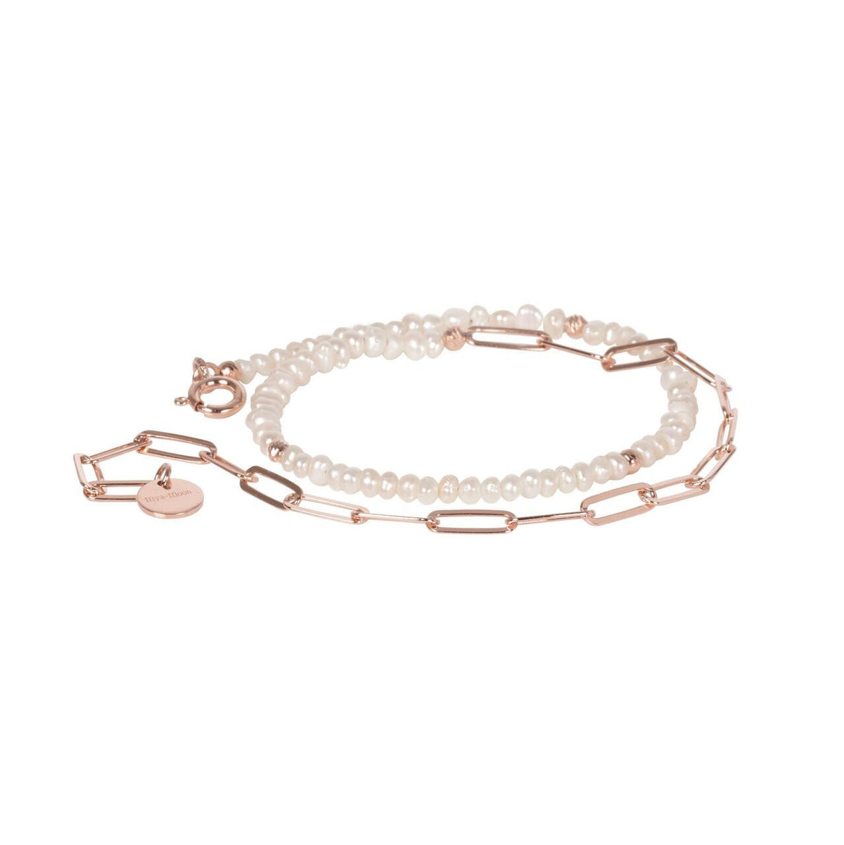 2. MyaMoon Pearlstring Bracelet-Choker in rose gold plated, showcasing delicate pearls and adjustable chain, studio shot