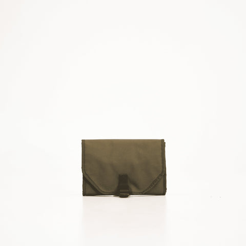 3. Front view of Galvi Linda multifunctional wash bag 121-03 in olive green, showcasing compact design
