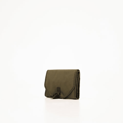 2. Studio shot of Galvi Linda multifunctional wash bag 121-03 in olive green, folded and closed