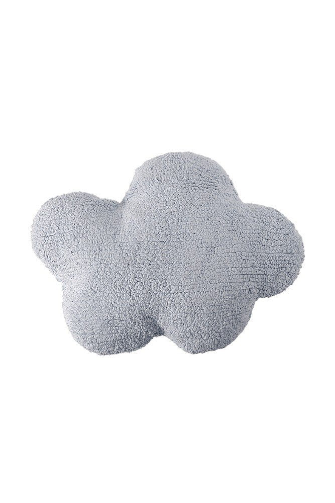 2. Blue cloud-shaped throw pillow made of cotton with a textured surface on a white background