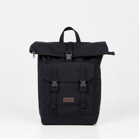 1. Noel Cliff 25L black backpack with front pocket and buckle closure, studio shot