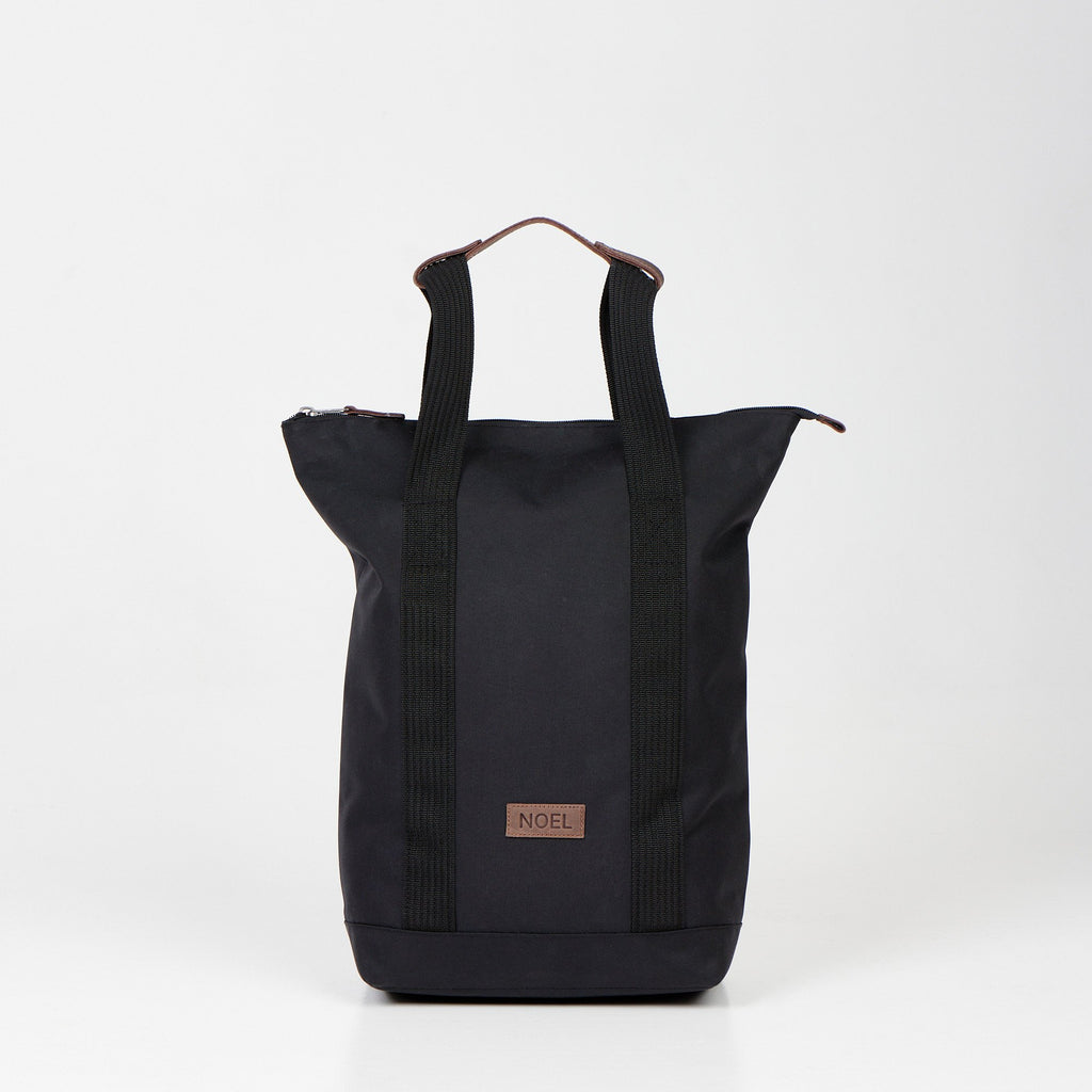 3. Front view of black Noel multifunctional 3in1 bag with logo in studio