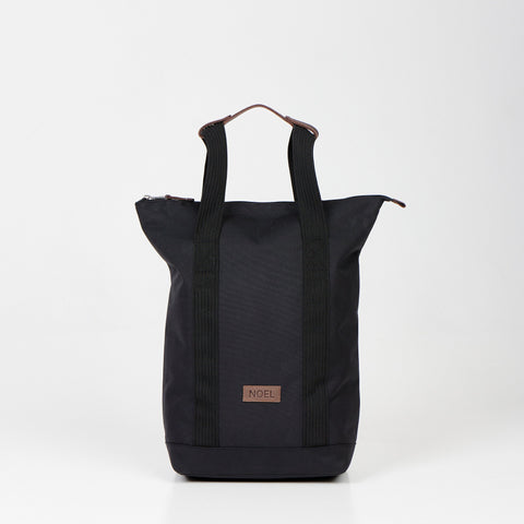 3. Front view of black Noel multifunctional 3in1 bag with logo in studio