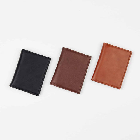 5. Flat lay of three Papillon leather wallets in black, brown, and tan