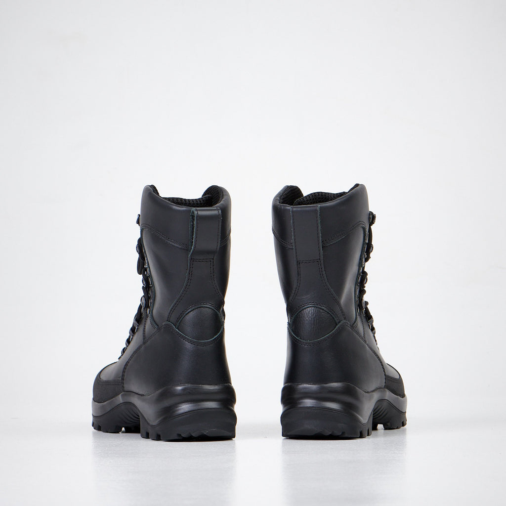 1. Back view of Samelin Waterproof Combat Boots 734 in black, showcasing reinforced heel and dual-layer outsole