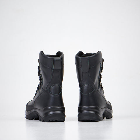 1. Back view of Samelin Waterproof Combat Boots 734 in black, showcasing reinforced heel and dual-layer outsole