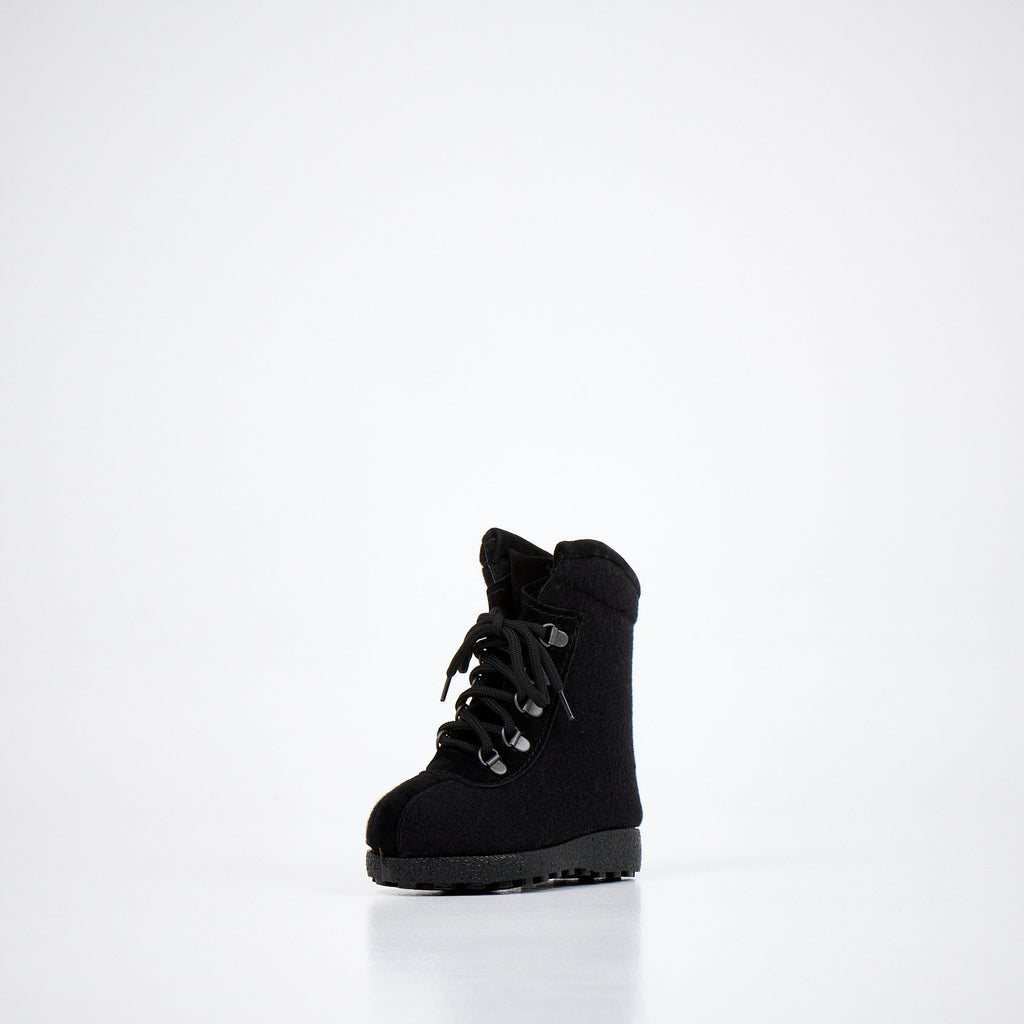 4. Black kids' felt boot with lace-up front, angled front view on white background