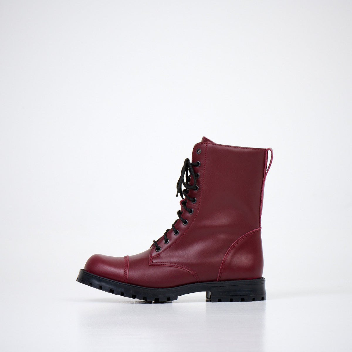 7. Side profile of Samelin 511 burgundy boots with lace-up design