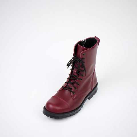 2. Samelin 511 Burgundy boot in genuine leather, top angled view showing lace-up design