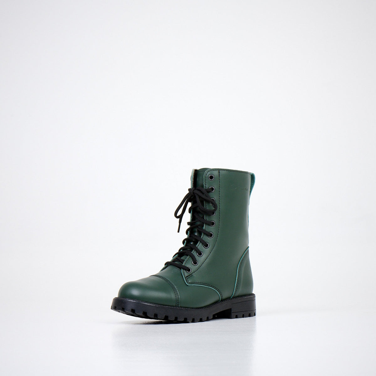 4. Front angled view of Samelin 511 Forest Green boots with lace-up design