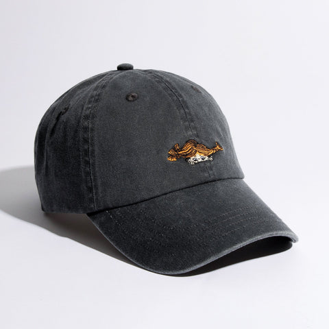 2. Pippi Denim Dad Cap in black by Moomin, studio shot showing front embroidery