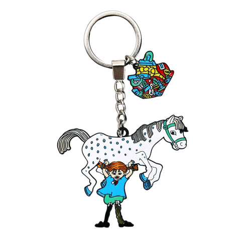 1. Pippi Longstock Metal Key Ring featuring Pippi lifting a horse, by Moomin NordicBuddies, double-sided design, compact 4-6 cm, 100% metal, inspired by Scandinavian character