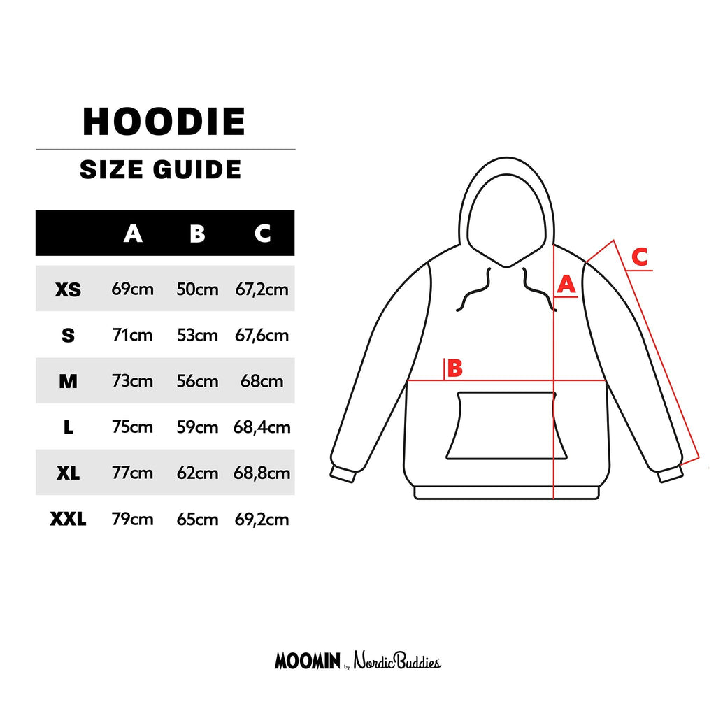 6. Size chart for Pippi Longstocking unisex heavy hoodie, showing measurements for sizes XS to XXL