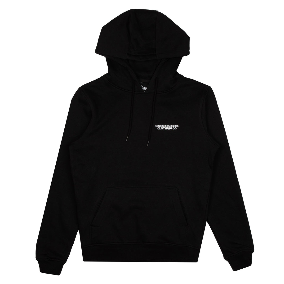 4. Studio image of black Pippi Longstocking unisex hoodie by Moomin, showing front design with logo