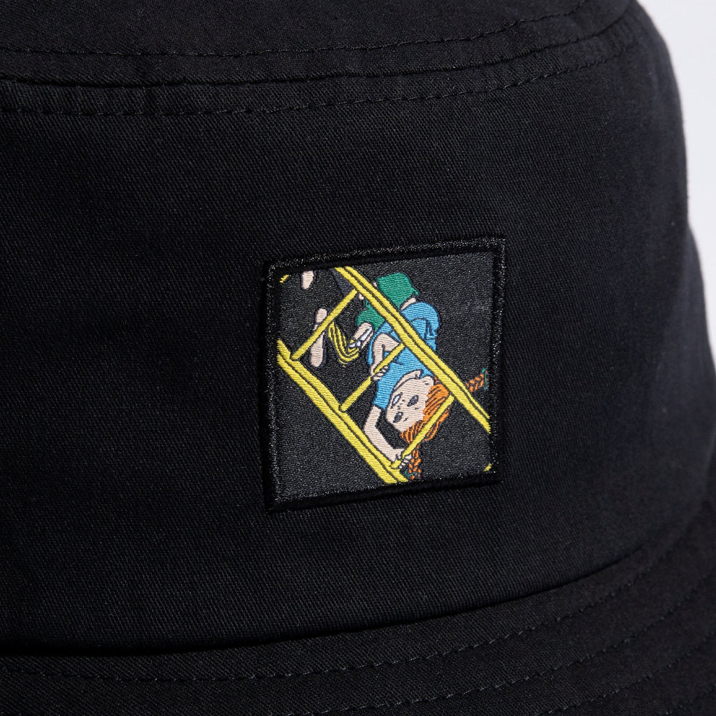 4. Close-up of Pippi Longstocking embroidered patch on black bucket hat by NordicBuddies