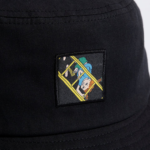 4. Close-up of Pippi Longstocking embroidered patch on black bucket hat by NordicBuddies