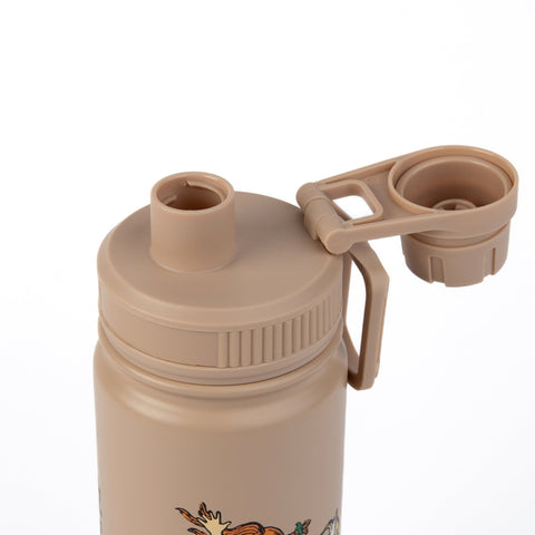 2. Close-up of beige Pippi Thermal Bottle's open lid and spout, highlighting practical design for easy refilling