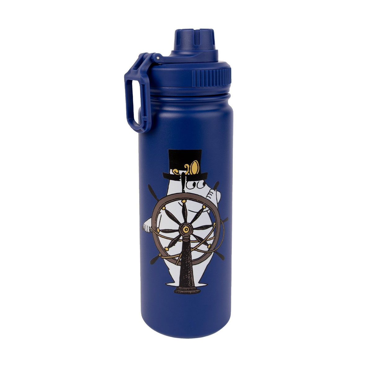 2. Navy Moominpappa thermal bottle with Moomin steering wheel design on white background