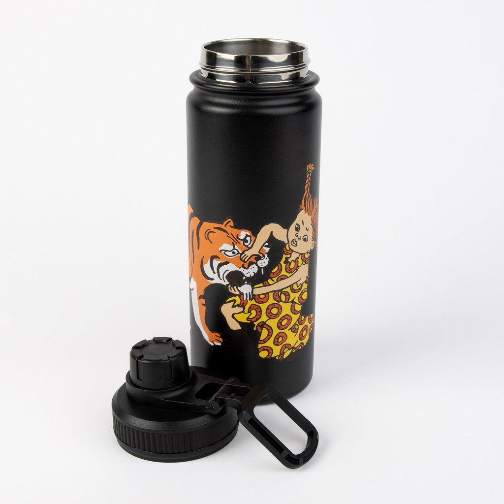 6. Black Pippi Thermal Everyday Bottle with cap removed, highlighting stainless steel interior
