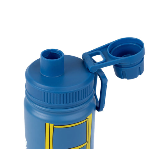 5. Close-up of Pippi Thermal Everyday Bottle in blue with open cap, showing spout and handle