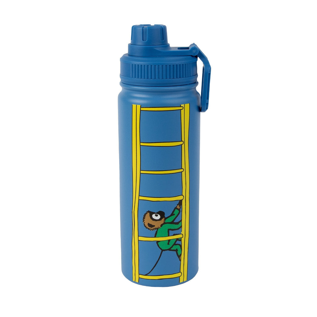 6. Pippi Thermal Everyday Bottle in blue with monkey climbing ladder design, shown in studio