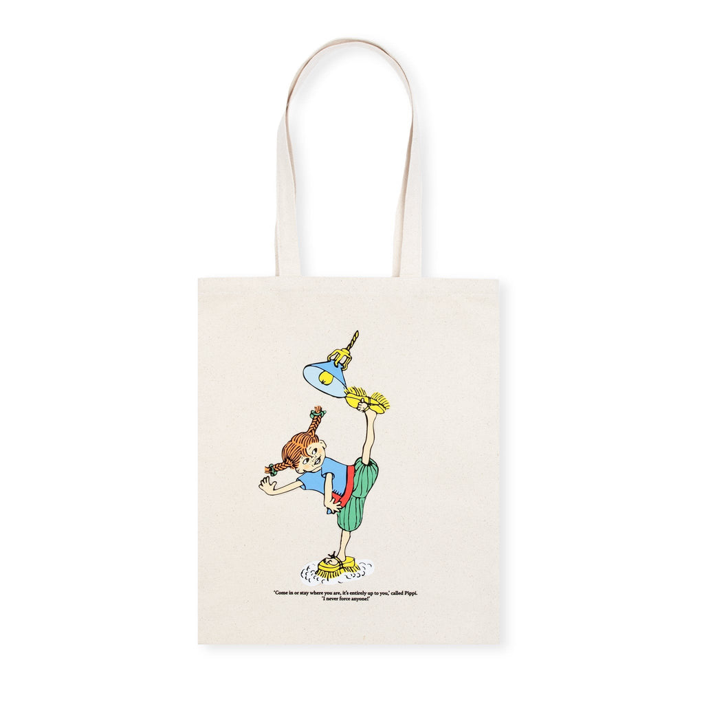 3. Studio image of Pippi Tote Bag - Cleaning Day by Moomin, natural white with Pippi Longstocking illustration