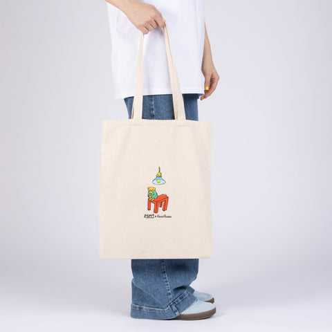 2. Women's Pippi Tote Bag - Cleaning Day by Moomin, natural white, reverse side in lifestyle setting
