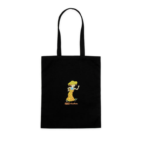 4. Black Pippi Tote Bag with Pippi Longstocking print, studio image showing detailed design