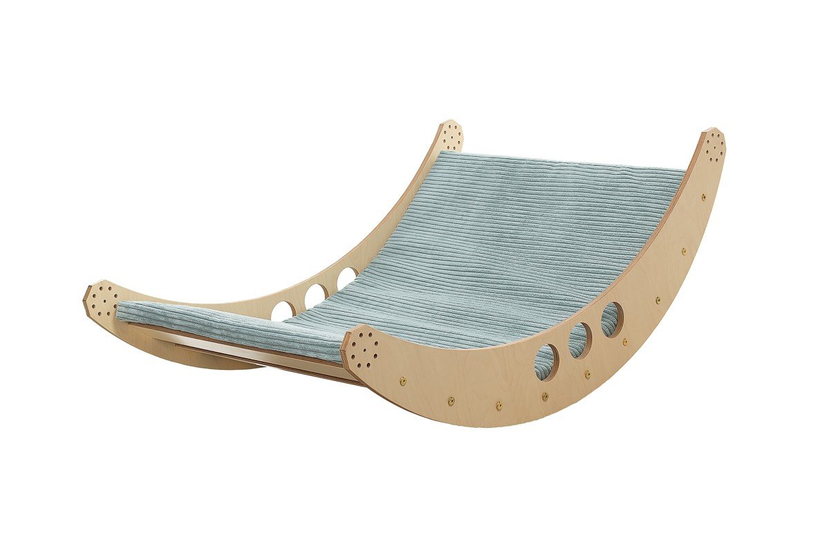 5. Mint green Luula play mat on wooden rocking frame
