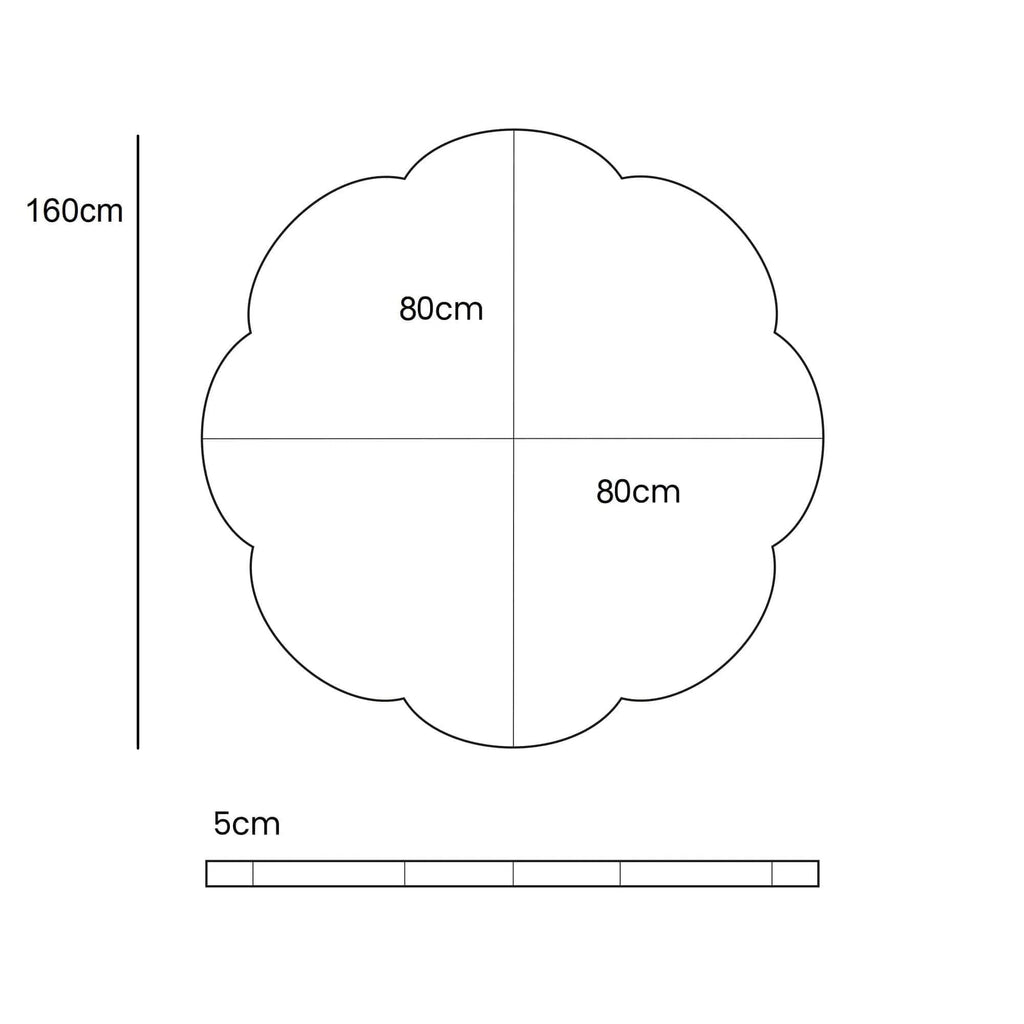 7. Size chart for cloud-shaped play mat showing dimensions in centimeters
