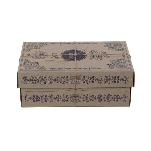 4. Closed recyclable cardboard box with decorative patterns and Wooden Story logo