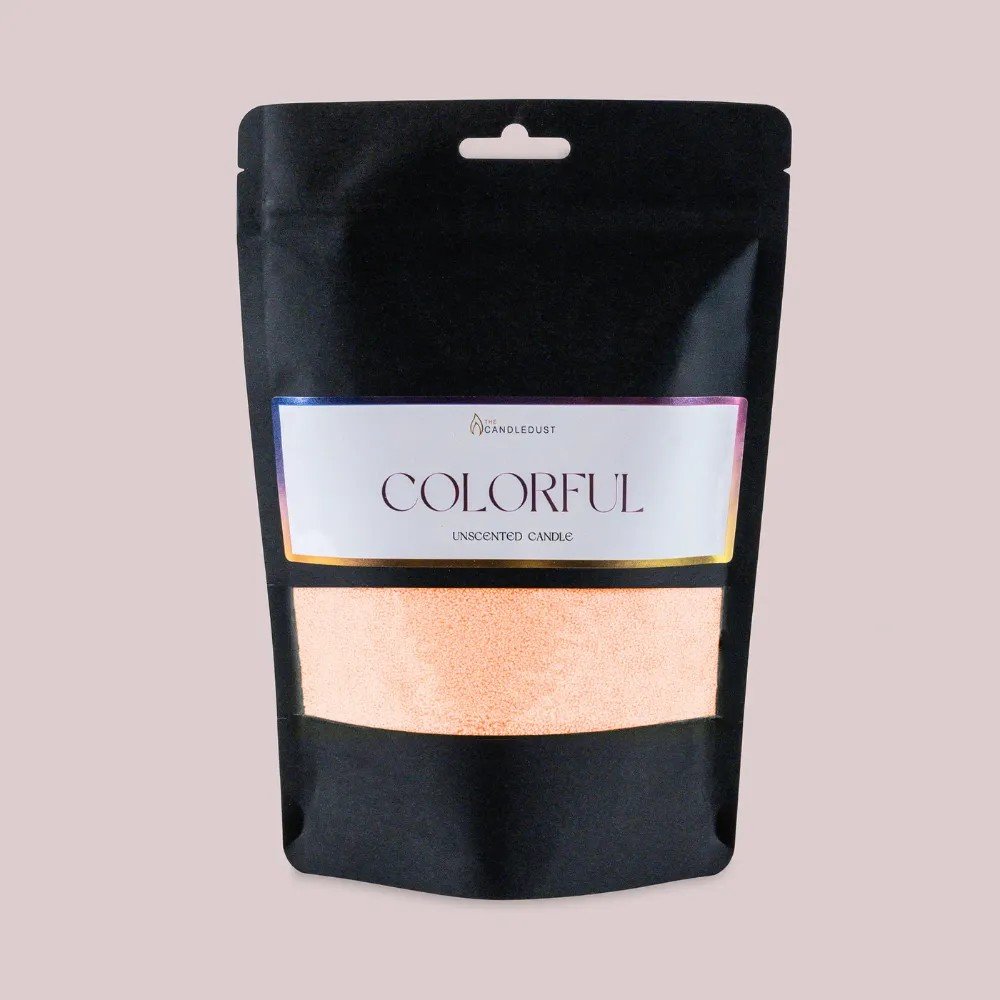 2. Candledust powdered candle refill kit in creamy peach color with black packaging and colorful label on light background