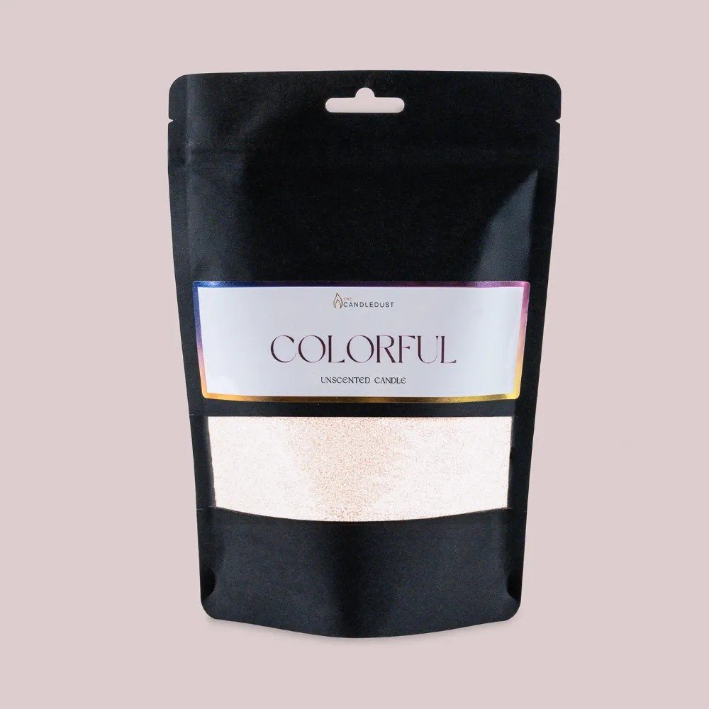 2. Candledust powdered candle refill kit in unscented ivory, packaged in black pouch with colorful label, on light background