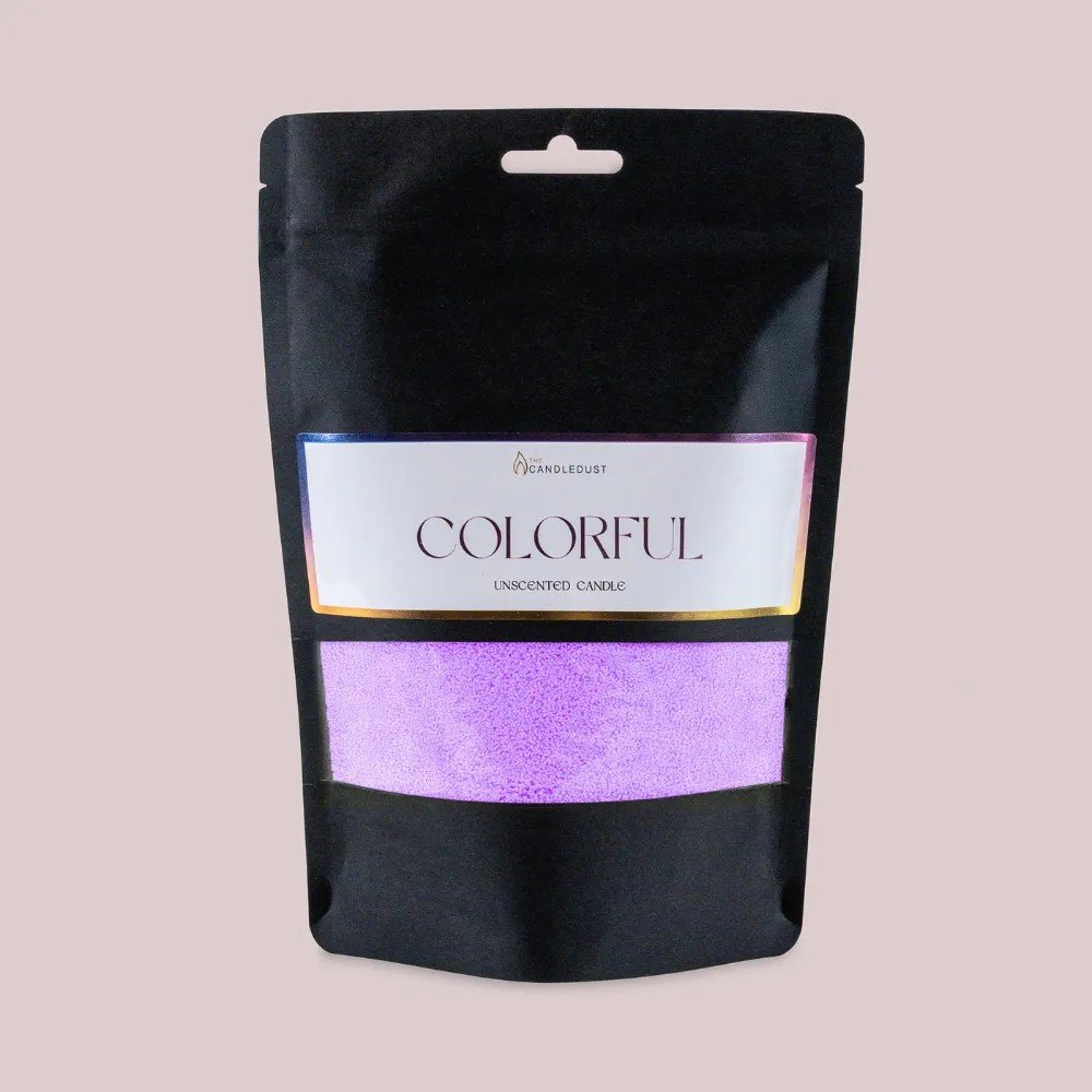 1. Candledust powdered candle refill kit in lilac color with unscented label on black packaging