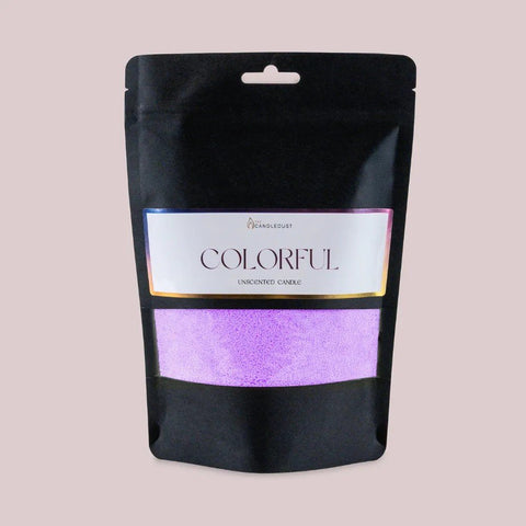 1. Candledust powdered candle refill kit in lilac color with unscented label on black packaging