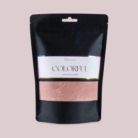 1. Candledust unscented nude candle refill kit in black packaging with colorful label on light pink background
