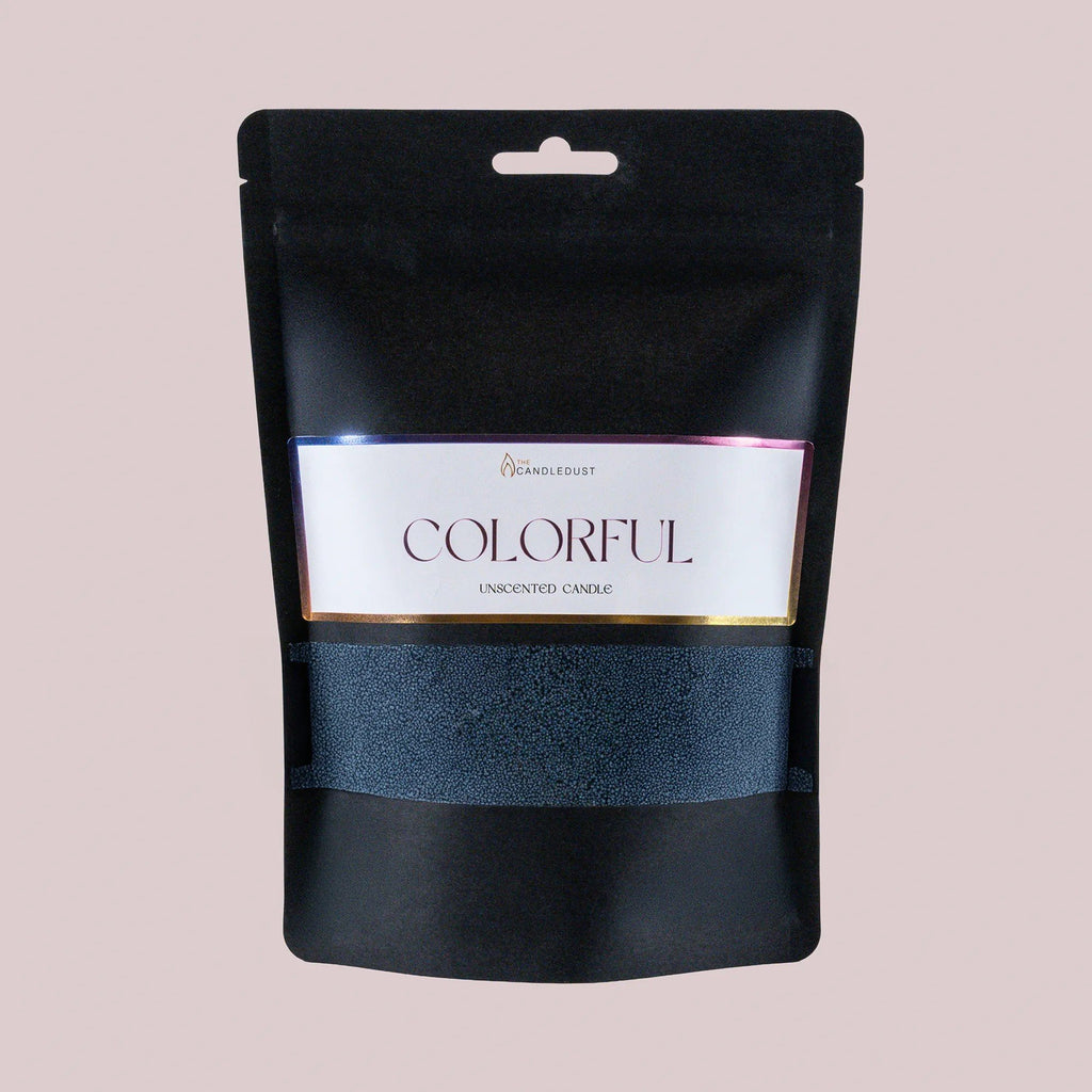 1. Candledust powdered candle refill kit in unscented space grey packaging with colorful label on light background