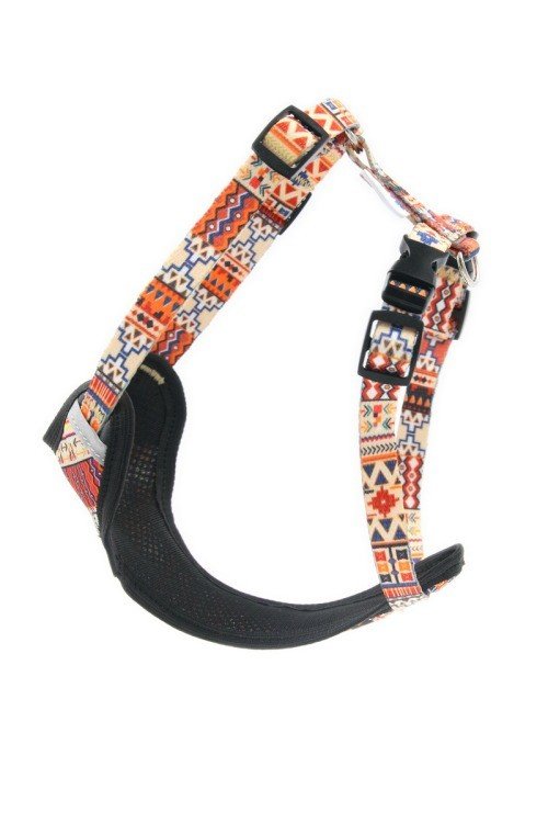 5. Side profile of boho dog harness with polypropylene webbing and reflective elements for enhanced visibility