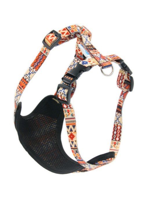 2. Back view of boho dog harness with breathable mesh and nickel-plated fittings, showcasing adjustable straps