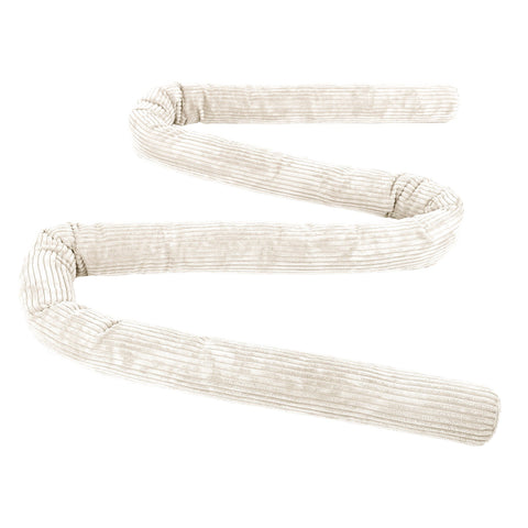 3. Ecru protective roll bumper for baby crib in a zigzag layout, emphasizing soft corduroy texture and flexible construction
